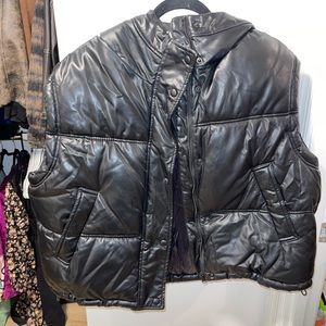 Zara Leather puffer hooded vest
